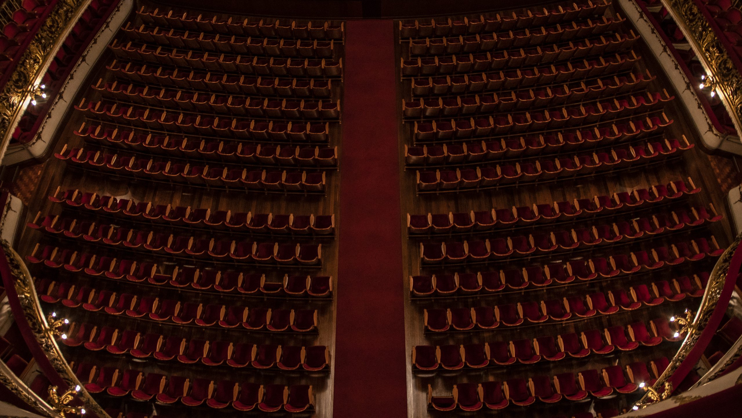 Foto dos assentos na plateia do Theatro Municipal